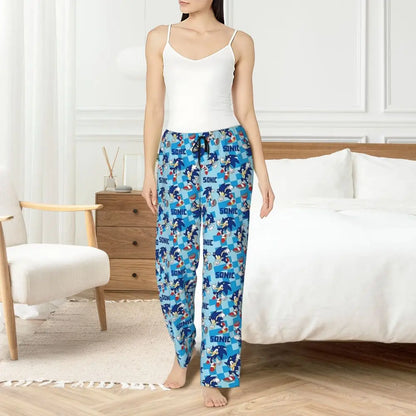Custom Women Soniced Pajama Pants Printed Hedgehog Game Sleep Sleepwear Bottoms with Pockets