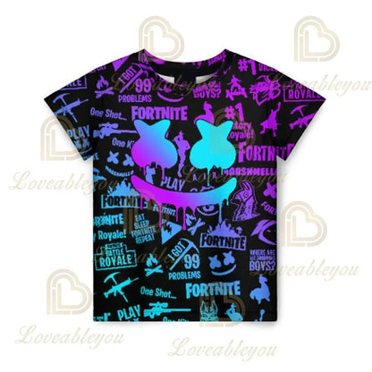 T-shirt estiva Fortnite per adulti e bambini con stampa digitale 3D, vestibilità ampia, taglie grandi, maniche corte