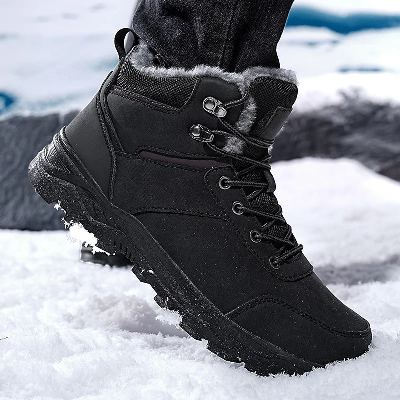 Bottes de neige pour hommes, nouvelle collection hiver 2026, bottes montantes à semelle épaisse, antidérapantes, pour activités de plein air, chaussures de randonnée confortables, chaudes, en peluche, bottines à la chev