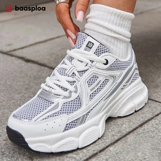 Baasploa Women Sports Shoes Outdoor Lightweight Breathable Jogging Sneakers Female Casual Mesh Anti-Slip Lace-Up Running Shoes