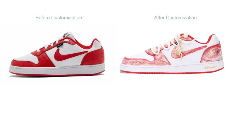 Персонализирани маратонки Nike EBERNON „Fiery Red Snake“ със златно фолио, изработени в ретро стил, с ефект на износване, издръжливи на износване, ниски, унисекс