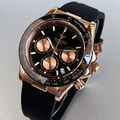 Luxury VK63 Men's Watch Quartz Movement Business Stop Watches 39mm Steel/Rose Gold Date Luminous Dial Fully Chronograph