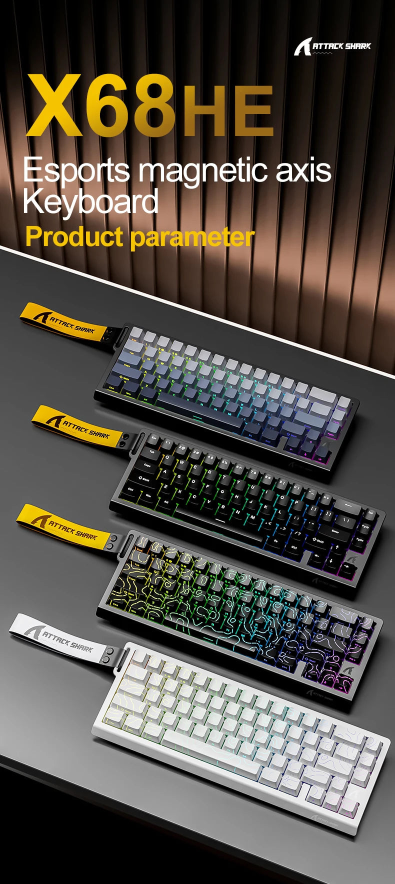 ATTACK SHARK X68HE Magnetic Keyboard Red Wired Mechanical for Pro Gaming 0.01mm Rapid Trigger 8000Hz SOCD/Rs 0.125ms 128K Rate