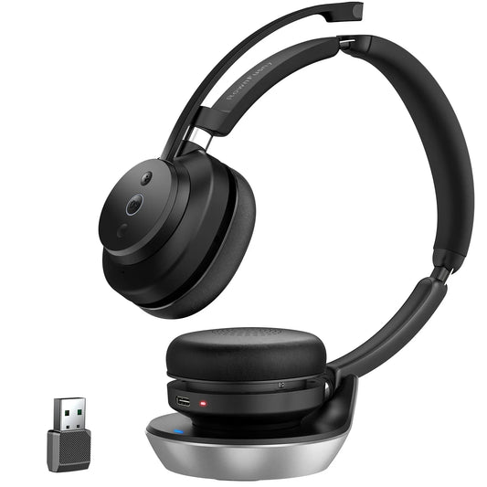 Bezprzewodowy zestaw słuchawkowy Rownfusny z mikrofonem do pracy – słuchawki nauszne Bluetooth z kluczem USB do komputera/pracy zdalnej/call center