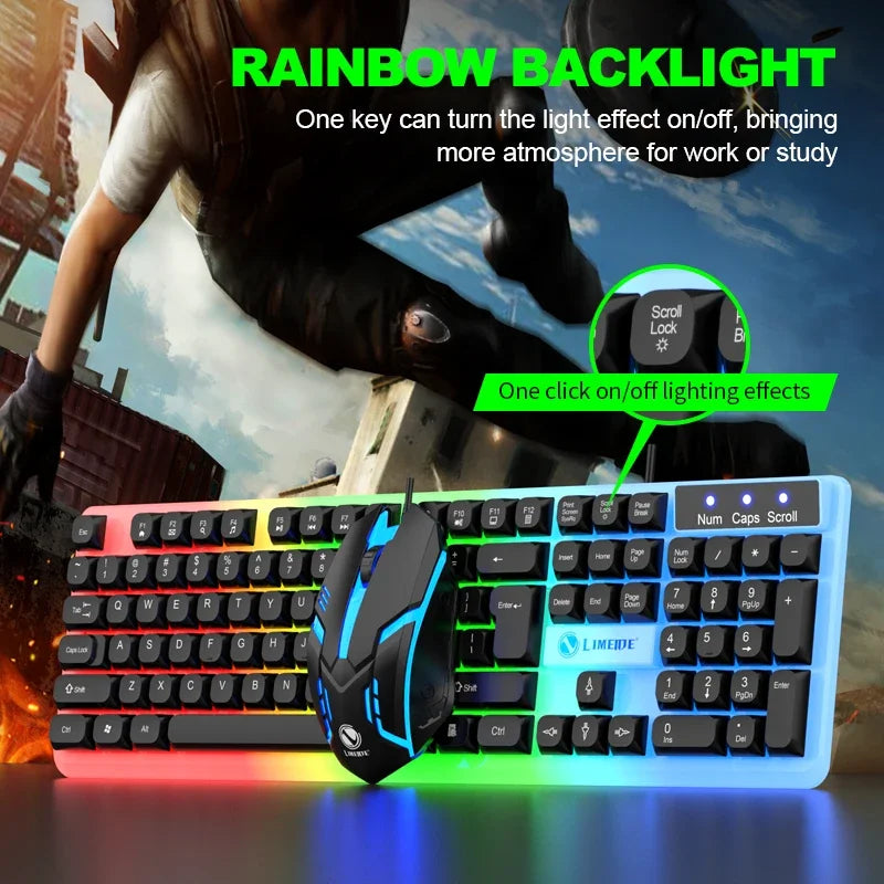 NG GTX350 Set tastiera e mouse gaming per computer e laptop con retroilluminazione, kit gamer LED cablato USB, GTX350 - Nero