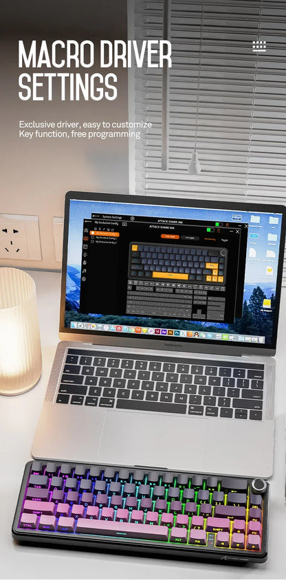 Teclado mecánico inalámbrico Attack Shark X66 con diseño compacto 65%, retroiluminación RGB, montaje gasket, hot swap, Bluetooth, USB-C, PBT y batería de gran capacidad