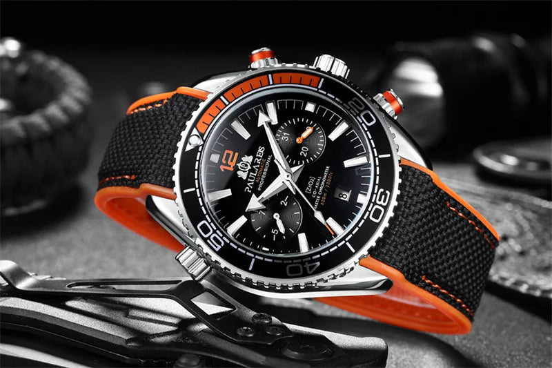 Classic Luxury Men Automatic Watch Multifunction Mechanical Wristwatch Rubber Strap Waterproof Week Date Watches Reloj Hombre