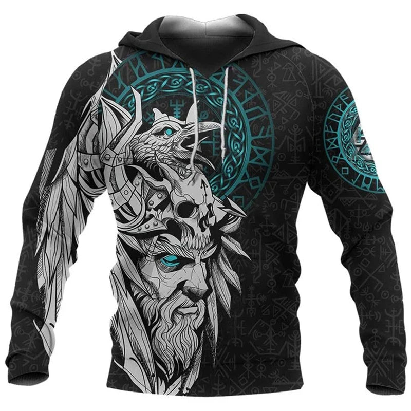 2024 Mens Hoodies Eagle Tattoo Pattern Vikings 3D Printed Fashion Casual Harajuku Hip Hop Autumn And Winter Oversized Sudaderas