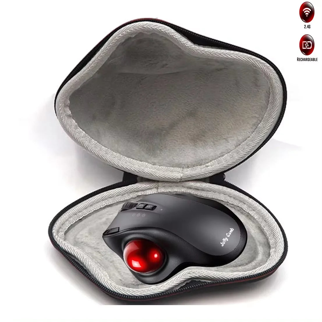2400DPI Trackball Mouse ,2.4G & Bluetooth Rechargeable Mouse with EVA Case Bag Vertical Ergonomic Mice for Laptop iPad Mackbook
