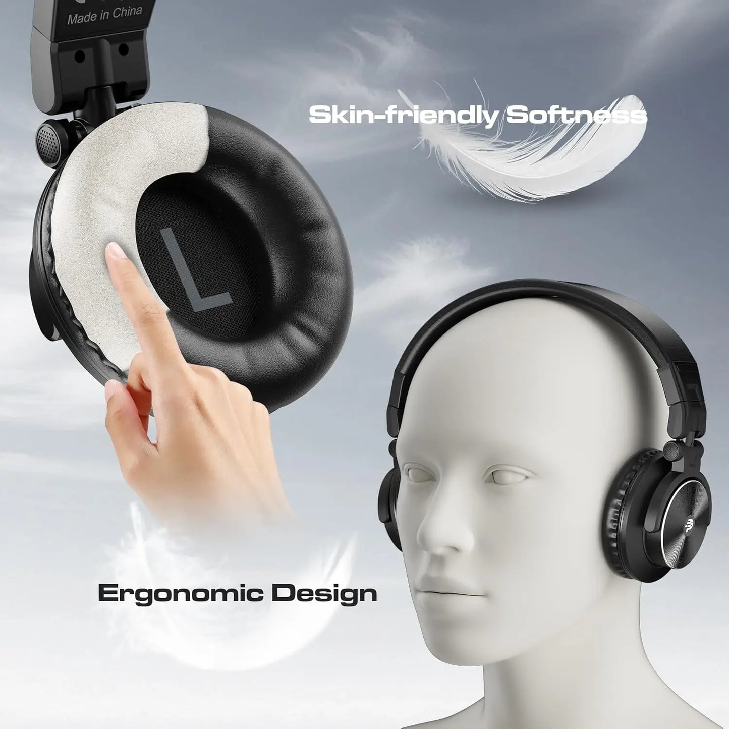 PUPGSIS Studio Monitor Headphones, Over Ear Headphones Wired, Professional 40kHz Hi-Res DJ Stereo Headphones - 1/4 to 3.5mm Jack