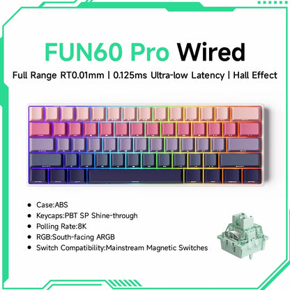 Akko MonsGeek FUN60 mechanische Tastatur mit Magnetschaltern, 60% Gaming-Tastatur, Rapid Trigger 0.01mm, 8K, ARGB, HE/TMR, Custom Keyboard
