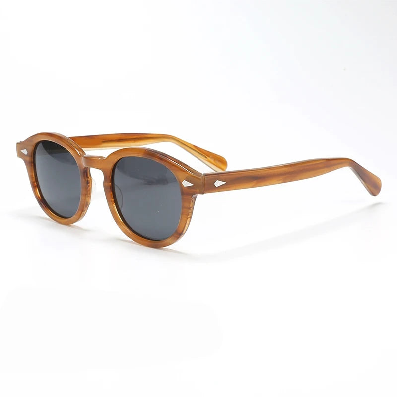 Polariserade solglasögon för män och kvinnor, Johnny Depp-inspirerade solglasögon i Lemtosh-stil, retro, runda, acetatbåge, UV400-glas, Oculos