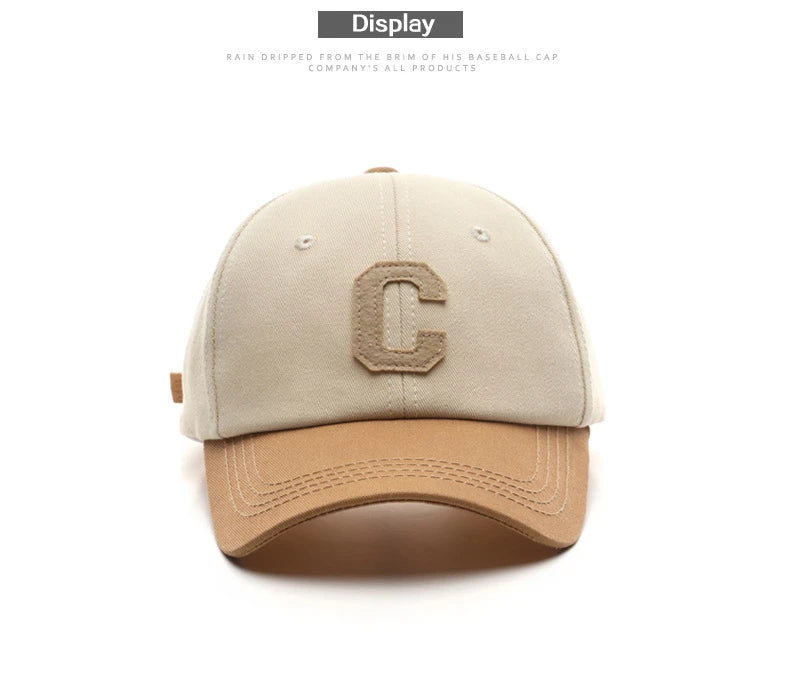 Vintage baseballkasket med broderet C-bogstav | Tofarvet design, justerbar rem, unisex til mænd og kvinder