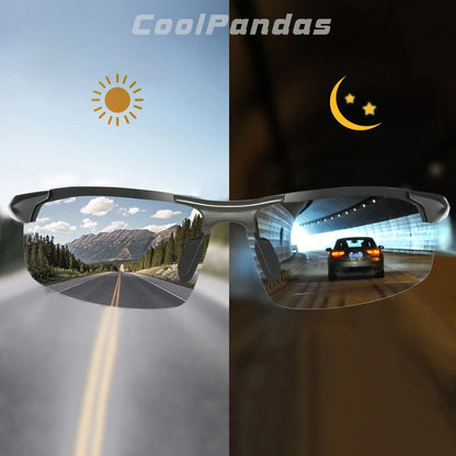 CoolPandas fotochromatska sončna očala za moške, polarizirana, brez okvirja, za prosti čas, šport in vožnjo, za dan in noč, Chamelon Goggle zonnebril heren