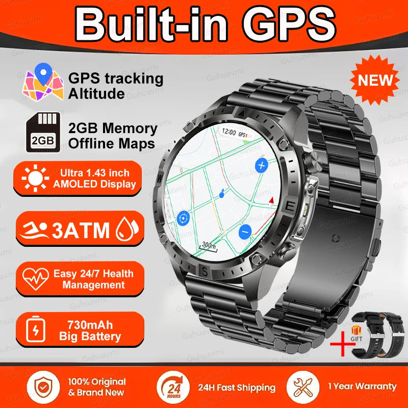 Smart Watch Men GPS Track High End watch Swim Waterproof Watches six axis sensor Sports 2GB Memory GPS Map Compass Smartwatch