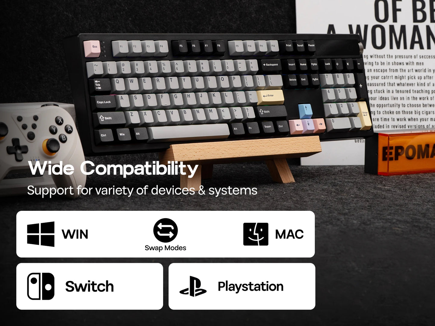 EPOMAKER TH108 PRO 100% Full-Sized Hot-Swap Wired/BT/2.4Ghz Wireless Mechanical Keyboard with Screen & Knob 10000mAh Battery