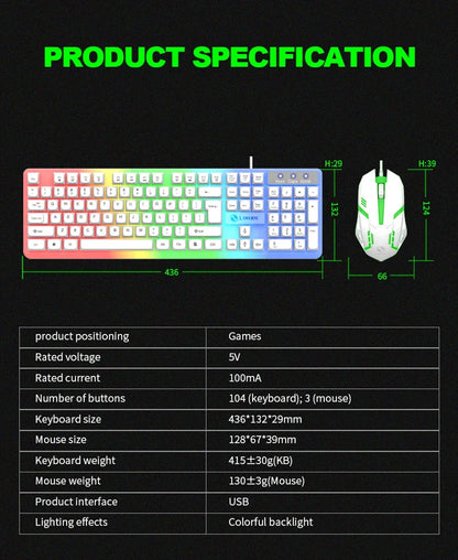 NG GTX350 Set tastiera e mouse gaming per computer e laptop con retroilluminazione, kit gamer LED cablato USB, GTX350 - Nero