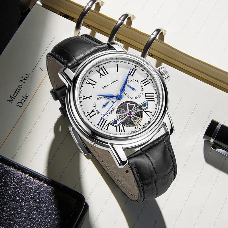 NEU Herren-Automatikuhr mit mechanischem Seagull ST25-Uhrwerk, modische Herrenarmbanduhr mit skelettierter Unruh, Casual-Business-Uhr 819.624
