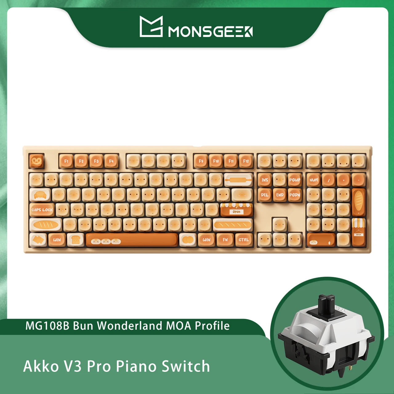 Akko MonsGeek MG108B Bun Wonderland Wireless Mechanical Keyboard MOG Profile RGB 108 Keys Full Size Hot Swap USB / 2.4G / BT 5.0