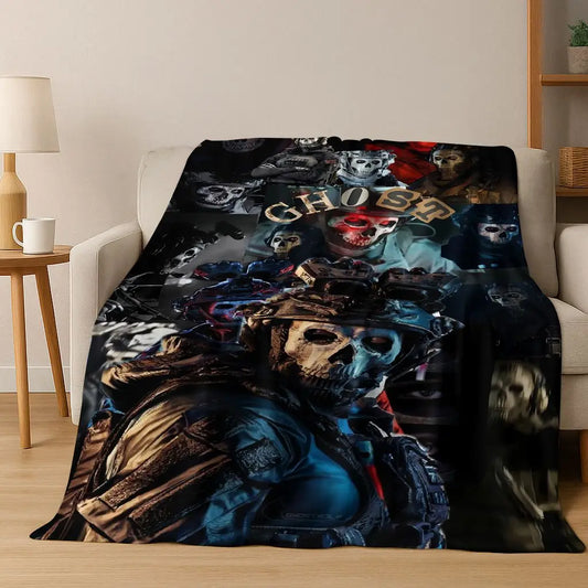 Classic Game Call of Duty Ghost Simon Cartoon Art Flannel Blanket,Cozy Soft Throw Blanket for Home Bedroom Bed Sofa Cover Kid