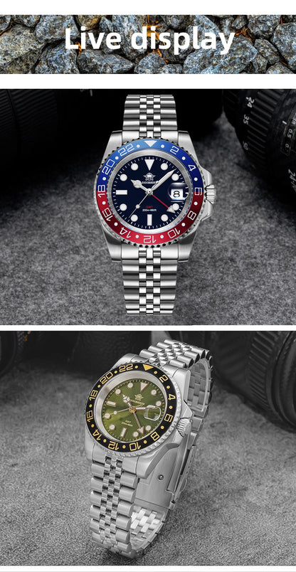 ADDIESDIVE 2024 Top Luxury Men GMT Quartz Wrist Watches Men's Business Sports Luminous 20Bar Waterproof Watch Gift Reloj Hombre