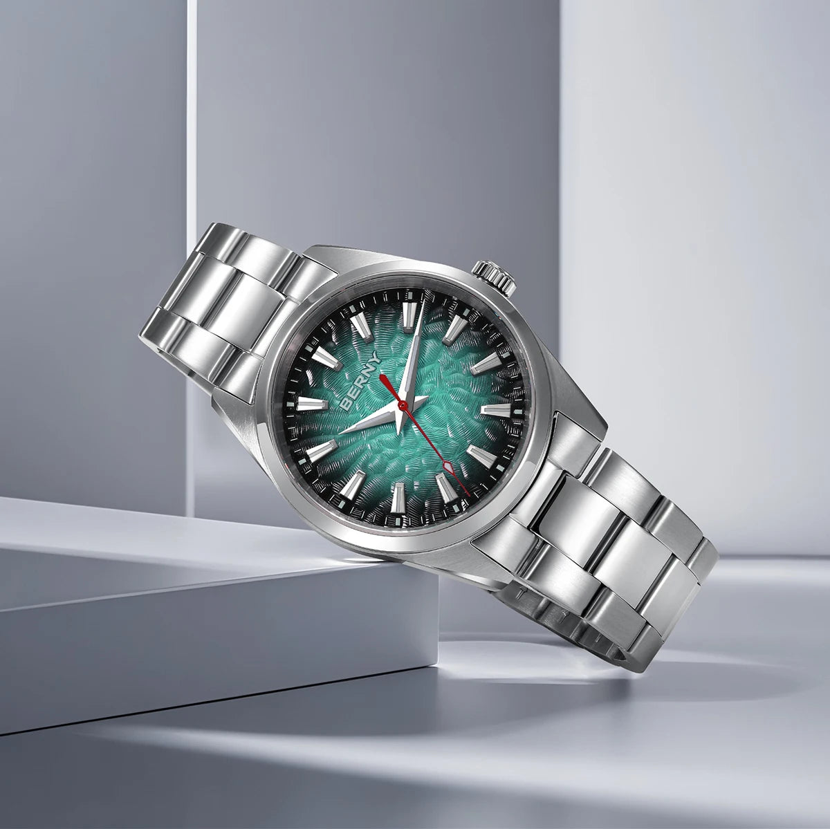 Montre pour homme BERNY – Montre à quartz, verre saphir, aiguilles luminescentes, étanche 10 ATM, entièrement en acier inoxydable – Style élégant et décontracté, idéale pour le quotidien ou les occasions professio