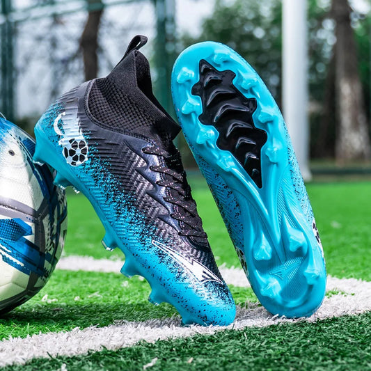 Men's and Women's Football Boots High-Top Non-Slip Soccer Sneakers Breathable Futsal Training Shoes Outdoor Grass Ankle Soccer Cleats