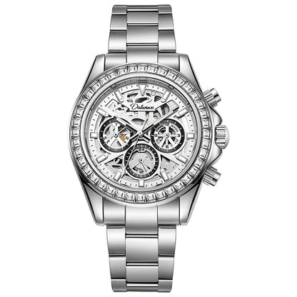Diamond Bezel Stainless Steel Automatic Watch Fashion Mulitfunction Waterproof Luminous Mechanical Watches for Men