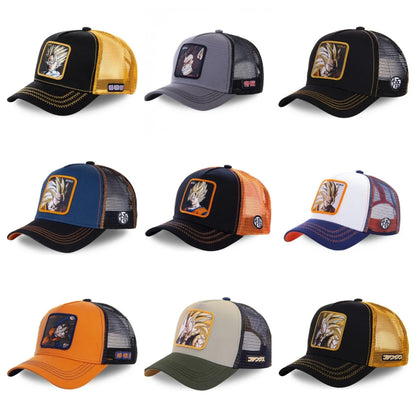 Casquette Dragon Ball Son Goku pour l'été : casquette de voyage à visière, pour homme, brodée, style hip-hop, visière pare-soleil, casquette trucker ajustable en maille