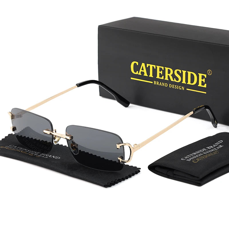 CATERSIDE Blå rektangulära solglasögon för män Ramlösa metallglasögon i fyrkantig design för kvinnor Gradientlinser Utomhusglasögon UV400