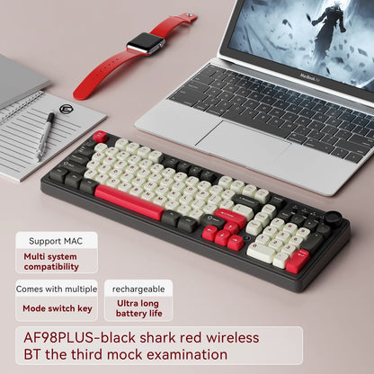 AJAZZ AF98 Wired/Wireless Keyboard Mechanical Feel Office Long Battery Life Three-Mode RGB Mixed Light ABS Keycaps Ergonomics