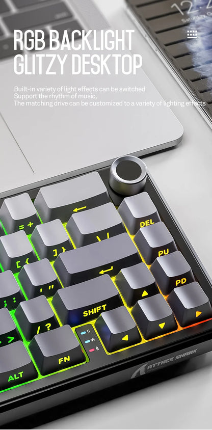 Teclado mecánico inalámbrico Attack Shark X66 con diseño compacto 65%, retroiluminación RGB, montaje gasket, hot swap, Bluetooth, USB-C, PBT y batería de gran capacidad