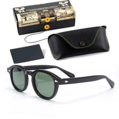 Polariserade solglasögon för män och kvinnor, Johnny Depp-inspirerade solglasögon i Lemtosh-stil, retro, runda, acetatbåge, UV400-glas, Oculos