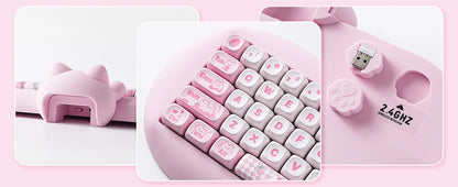 YUNZII C68 Pink 65% Hi-Fi Cute Cat Silicone Hot Swap NKRO Ergonomic Wireless BT5.0/2.4G/Wired RGB Mechanical Gaming Keyboard