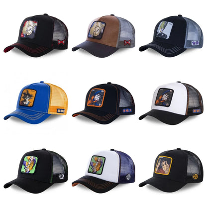 Casquette Dragon Ball Son Goku pour l'été : casquette de voyage à visière, pour homme, brodée, style hip-hop, visière pare-soleil, casquette trucker ajustable en maille