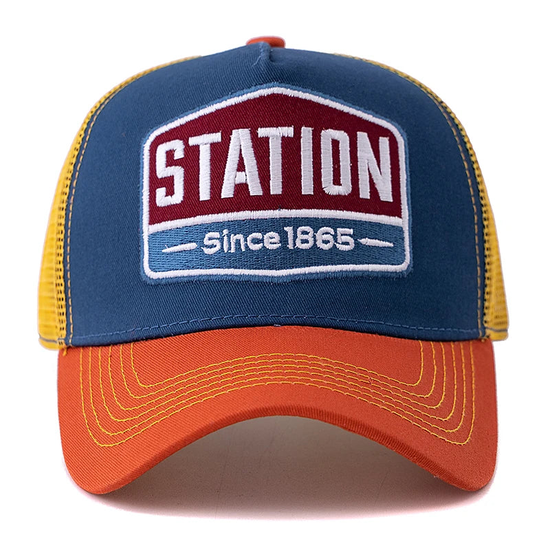 Unisex Baseball Cap Classic STATION Letter Pattern Mesh Cap Men And Women Breathable Streetwear Summer Trucker Hat