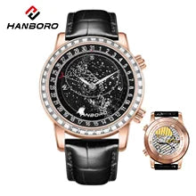 Relógio mecânico para homem HANBORO – Movimento automático, alarme, sinal horário, resistente à água até 100 m, vidro de safira, caixa em aço, estilo elegante e único.