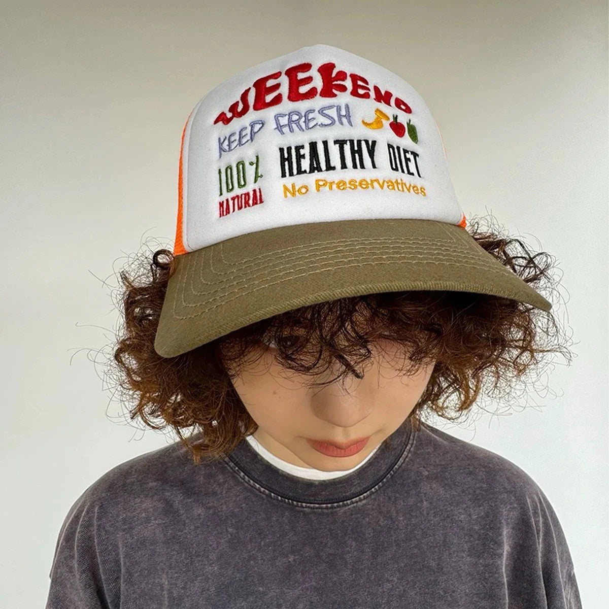 Embroidered Fresh Fruit Letters Baseball Hats New Unisex Color Block Sunshade Casual Breathable Versatile Fashion Trucker Caps