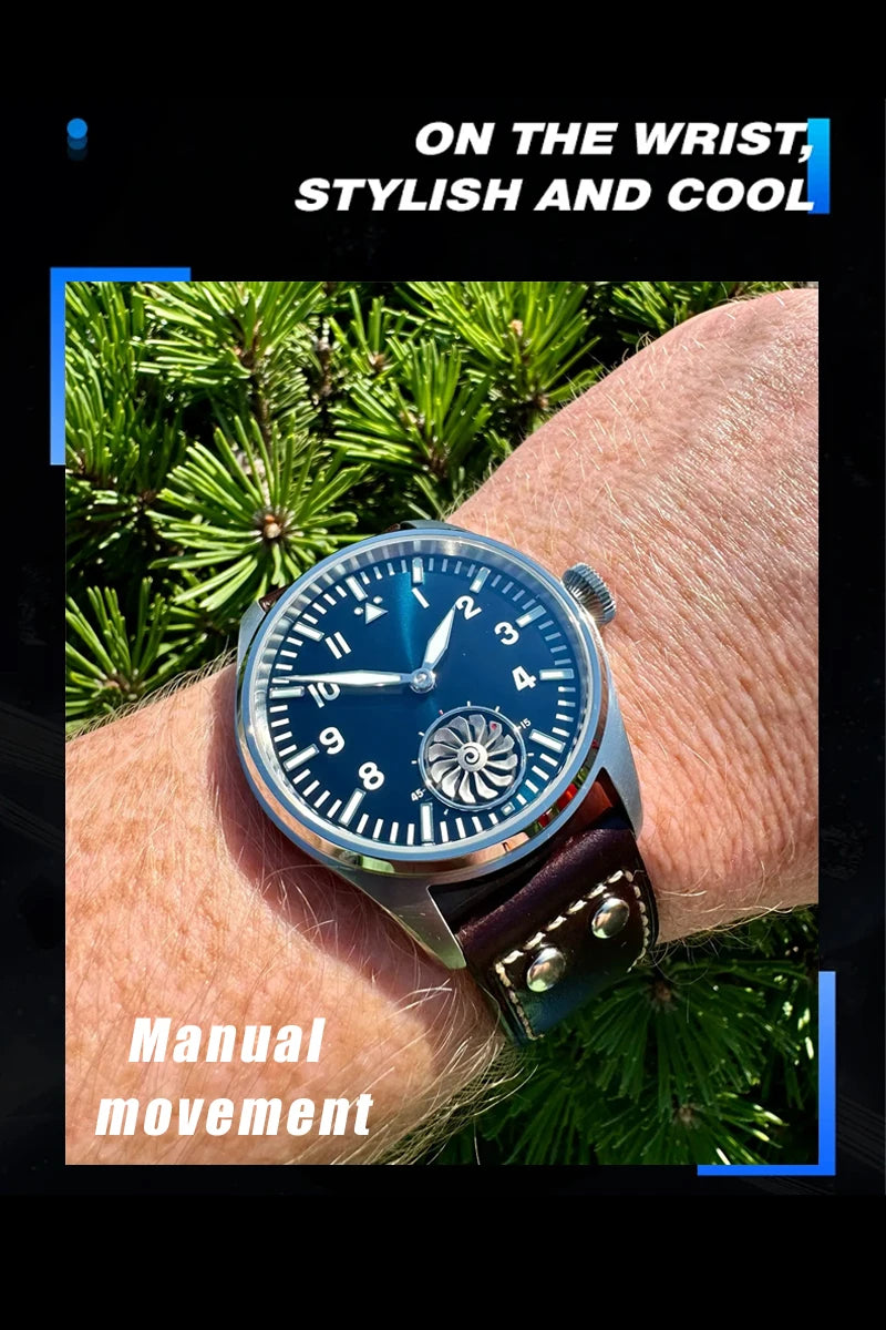 Hruodland Pilot St3620 Retro Men's Manual Mechanical Watch Luxury Sapphire Bgw-9 Night Light Turbine Waterproof 5Bar Reloj Hombr