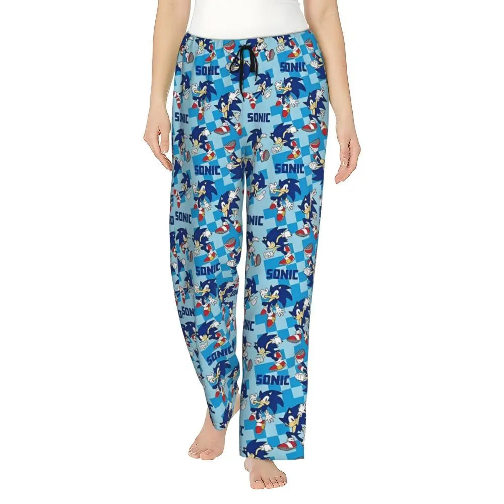 Custom Women Soniced Pajama Pants Printed Hedgehog Game Sleep Sleepwear Bottoms with Pockets