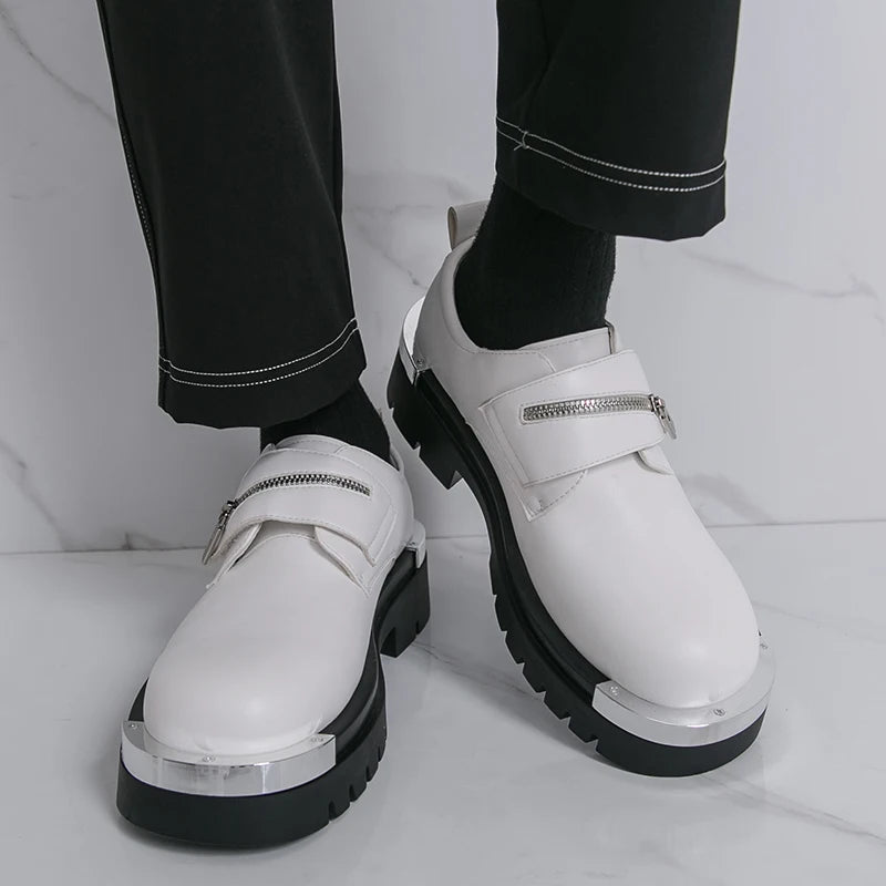 Men's thick soled leather shoes Designer's personalized style Leisure Party Office Outdoor Fashion Street Black white shoes