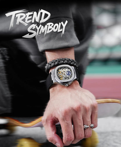 2025High-end Luxury SKROX Square Man Watch Sapphire Tourbillon Steel Skeleton Moon Phase Automatic Movement Leather Male Watches