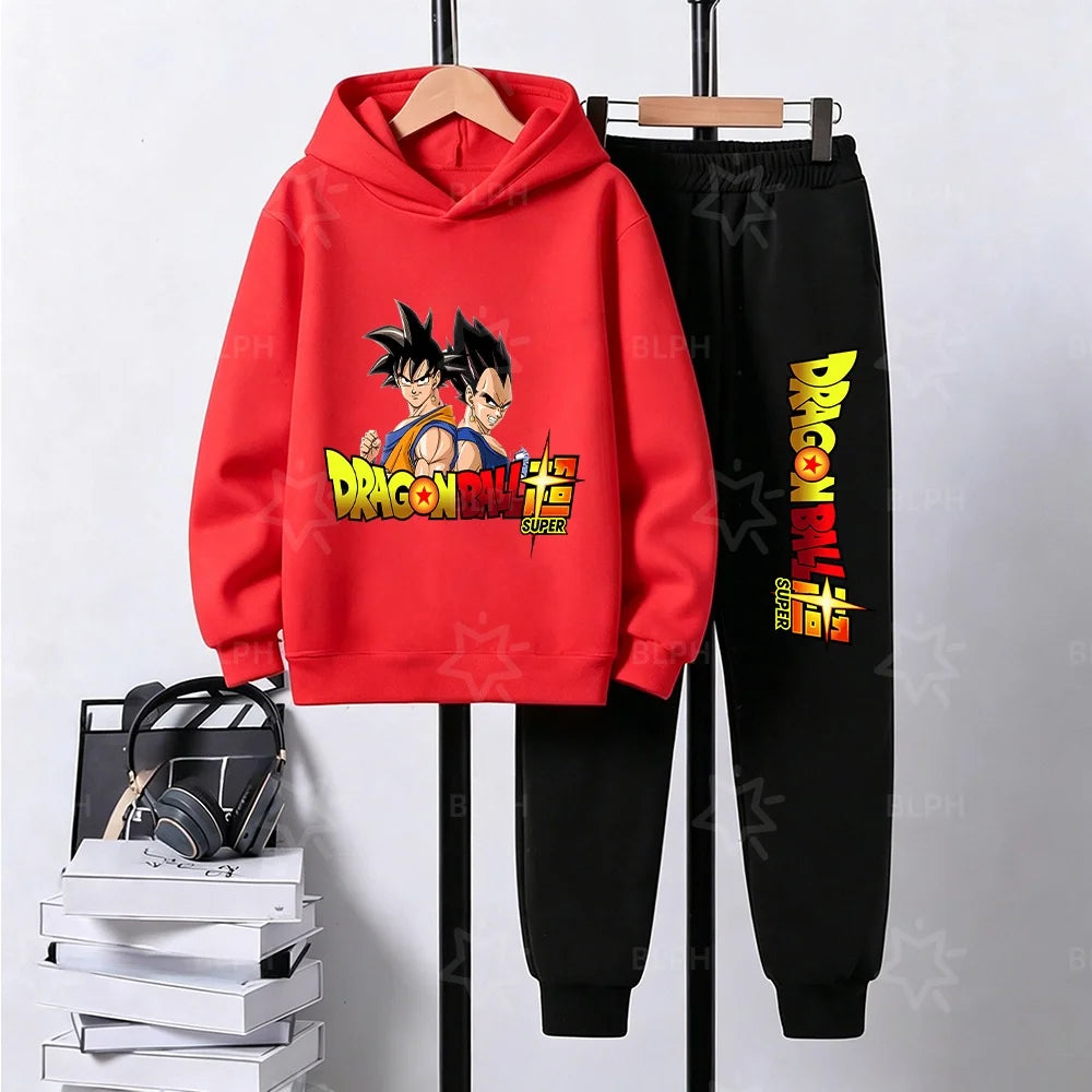 Dragon Ball Super Son Goku Printed Hooded Sweatshirt Suit Casual Loose Anime Streetwear Hoodie Pants 2 Piece Set for Men Boys