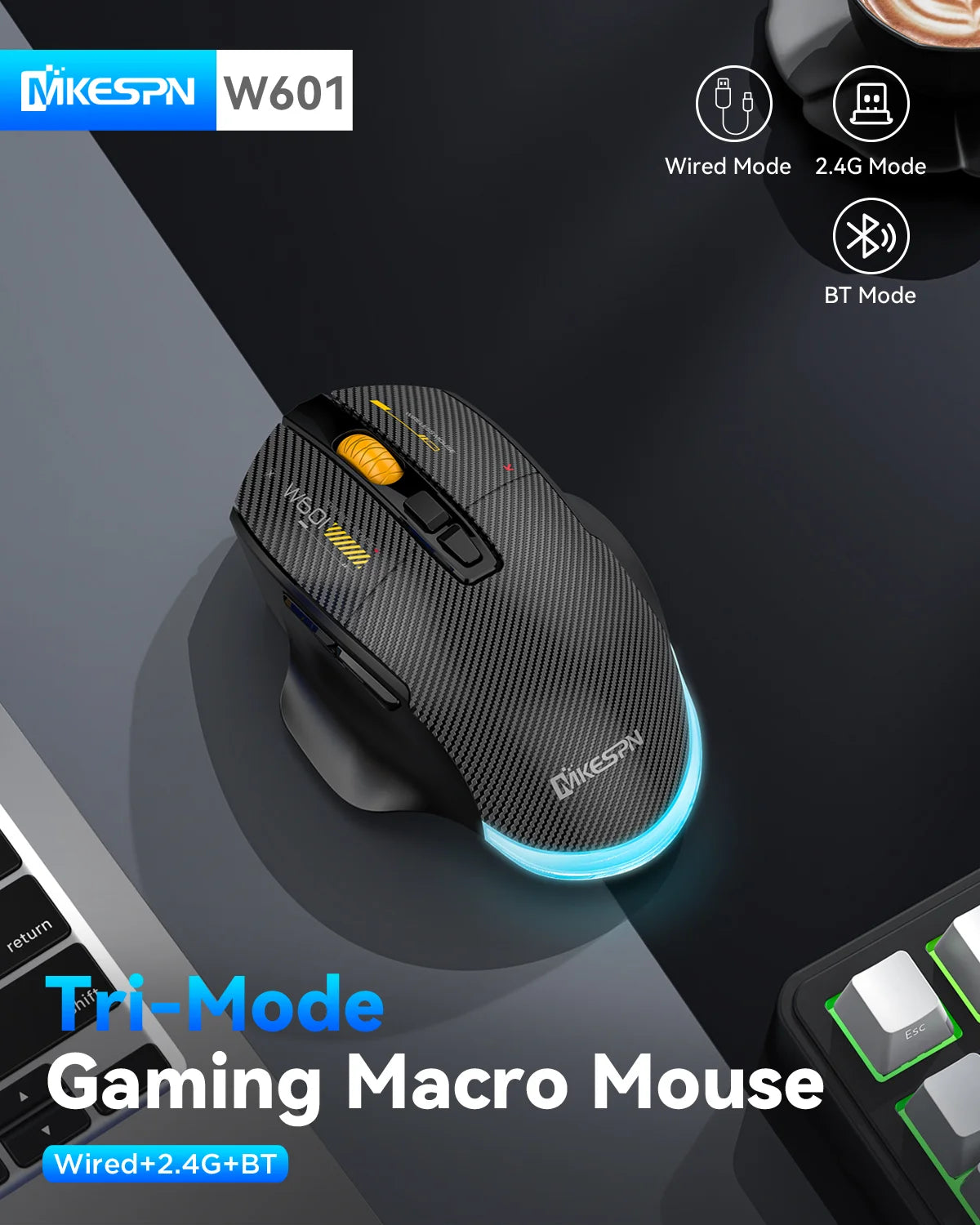 Bluetooth Wireless Gaming Mouse, 12800 DPI Wired/Wireless RGB Mouse with 7 Programmable Buttons,for PC Laptop,Gaming