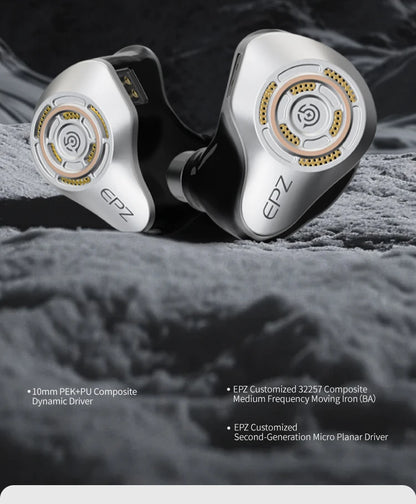 EPZ P50 1DD+2BA+2Planar Hybrid Drivers HiFi IEM 3.5/4.4 L-Shaped Replaceable Plug 6N Single Crystal Copper Silver-Plated Cable