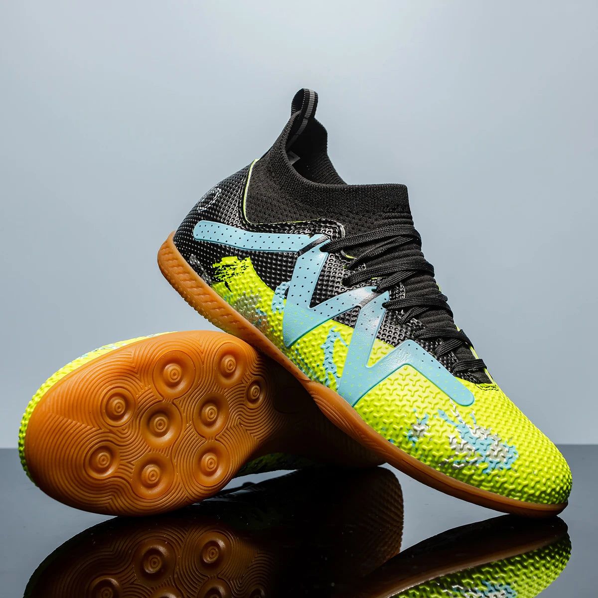 Men's Sports IC Indoor Flat Bottomed Football Shoes Adult High-Tops Wear-Resisting Training Shoes Teenagers Non-Slip Shoes