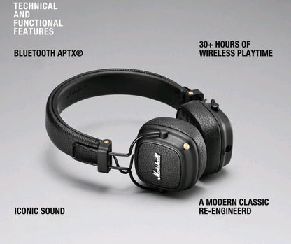 Marshall MAJOR III Bluetooth Wireless Headphones Earphones Deep Bass Foldable Sport Gaming Rock Headset Reduction Microphone