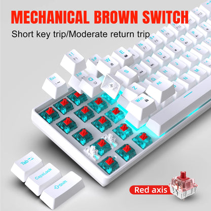 Teclado mecánico gaming 60% USB con teclas blancas, mini teclado gamer ergonómico para ordenador con retroiluminación y música