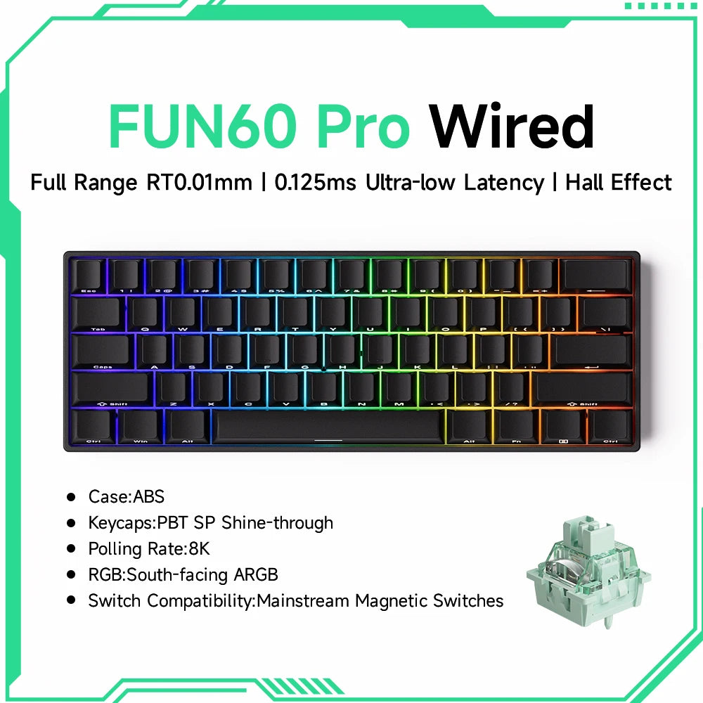 Akko MonsGeek FUN60 mechanische Tastatur mit Magnetschaltern, 60% Gaming-Tastatur, Rapid Trigger 0.01mm, 8K, ARGB, HE/TMR, Custom Keyboard