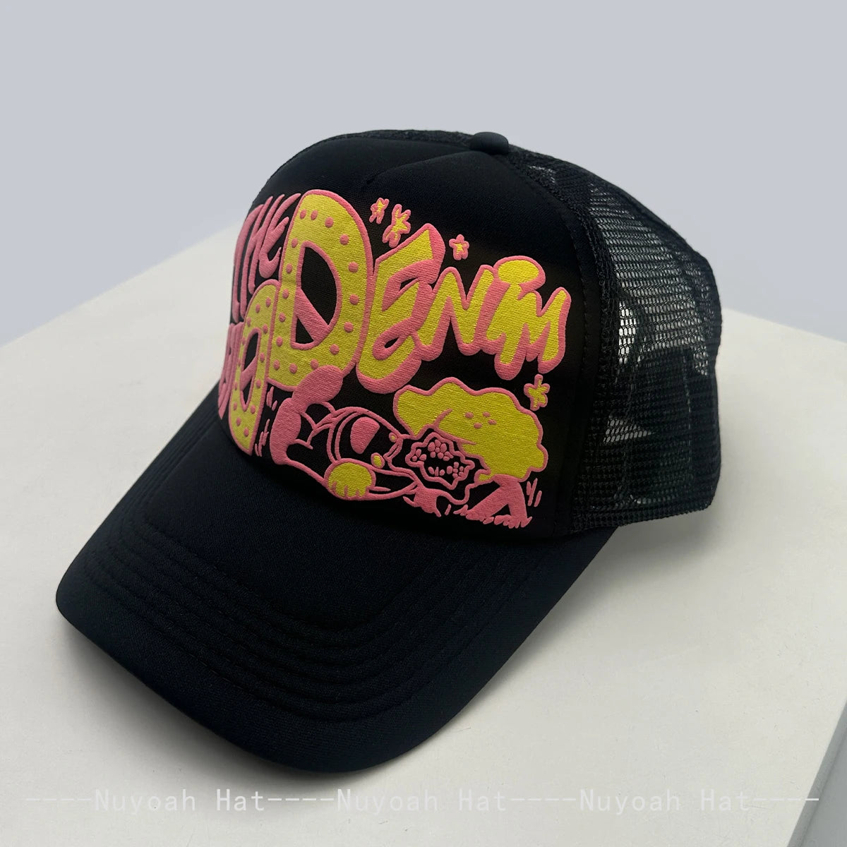 Unisex, interessant, 3D-printet bogstav, baseballkasketter, solskærm, tegneserie, åndbar, farveblok, trucker-kasketter, mesh, alsidig inderside